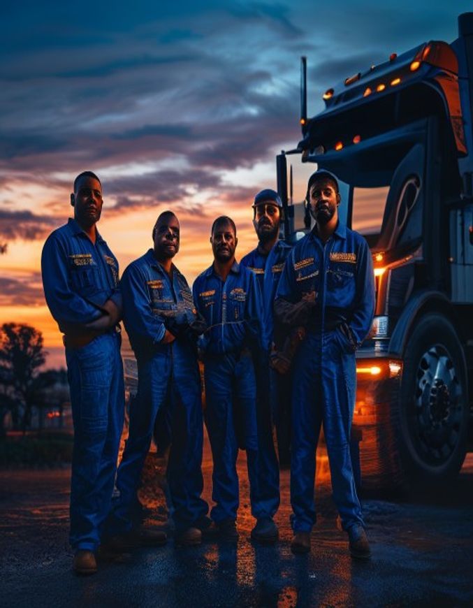 Team of verified African mechanics in front of a truck