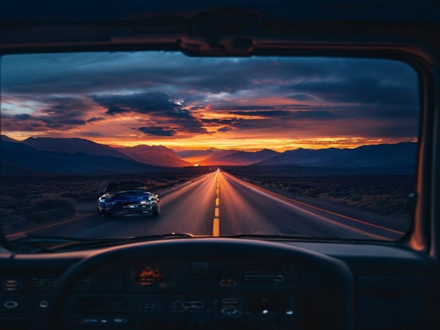 Long-haul truck on an open highway at golden hour across Africa