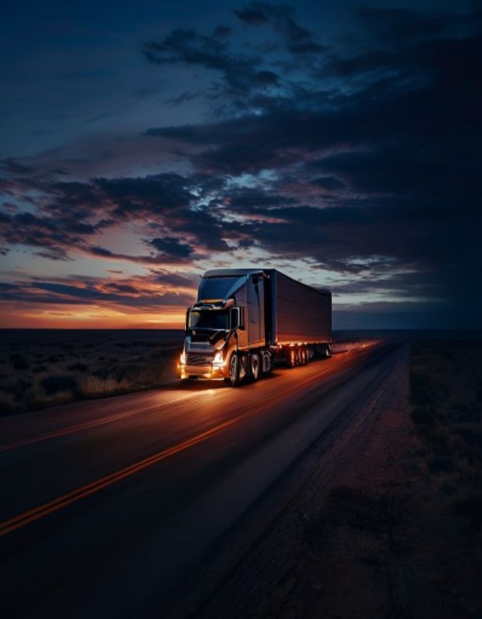 Heavy truck and trailer on an open cross-border road