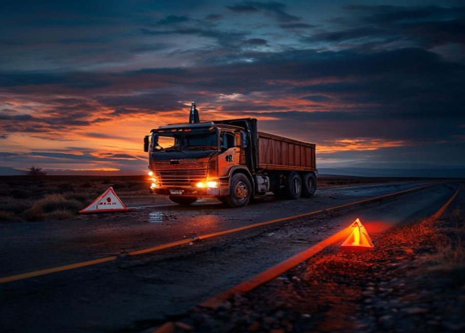 Truck broken down on a remote African highway waiting for recovery