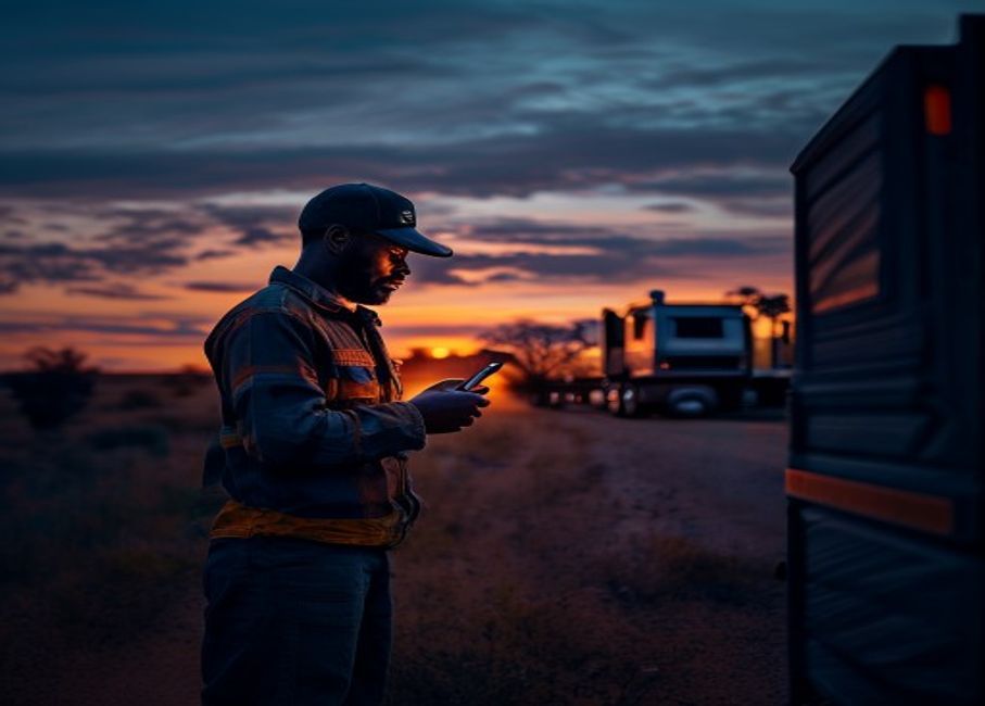 Truck driver reporting a breakdown on his phone with the OverhaulOS app